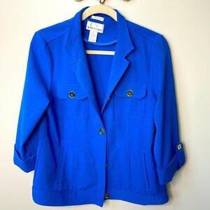Blue Blazer Stretch 3/4 Length Sleeve Office Jacket Women’s Size M